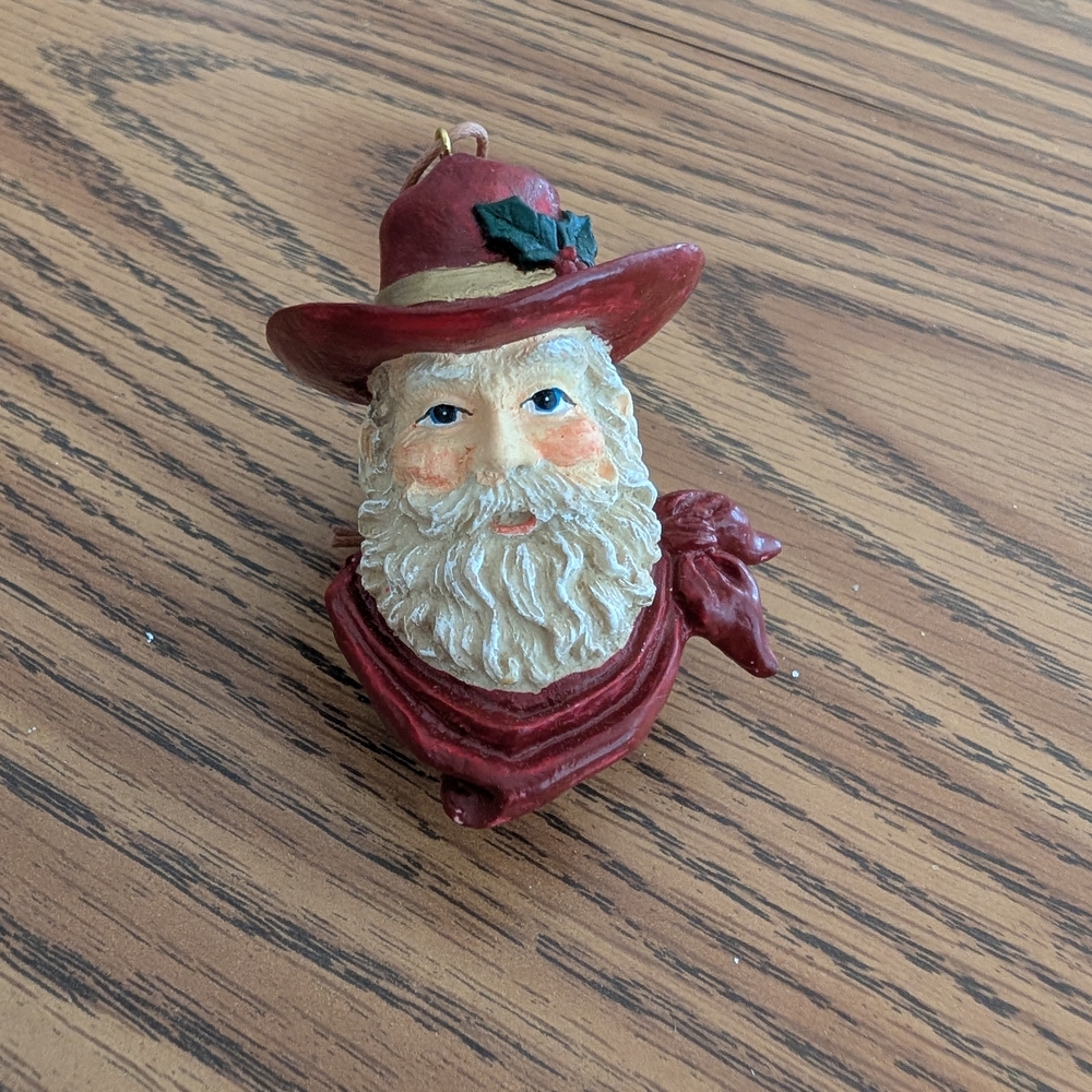 Vintage Santa Claus Ornament in Red and Cream